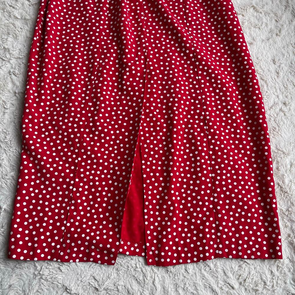 SOLD Vintage 90s red polka dot print midi maxi dress corset tie back Paris chic - Picture 10 of 16